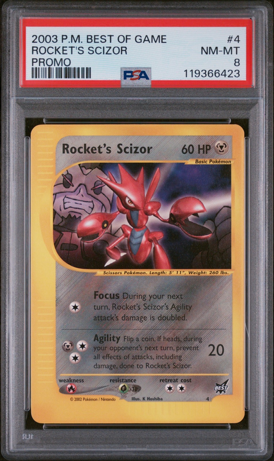 2003 POKEMON BEST OF GAME PROMO #4 ROCKET'S SCIZOR PROMO PSA 8