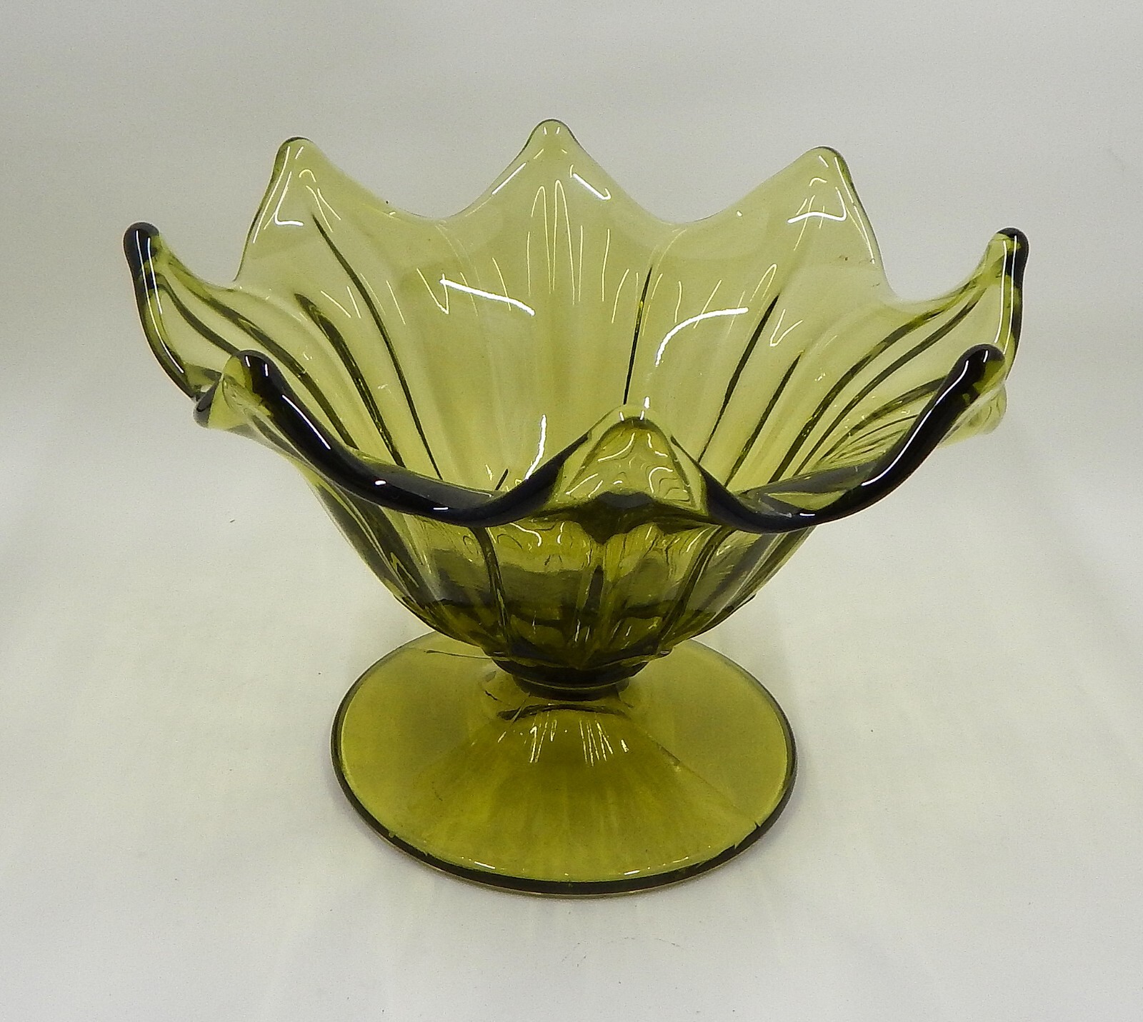 Westmoreland Glass Lotus Olive Green Pedestal Open Candy Compote Dish