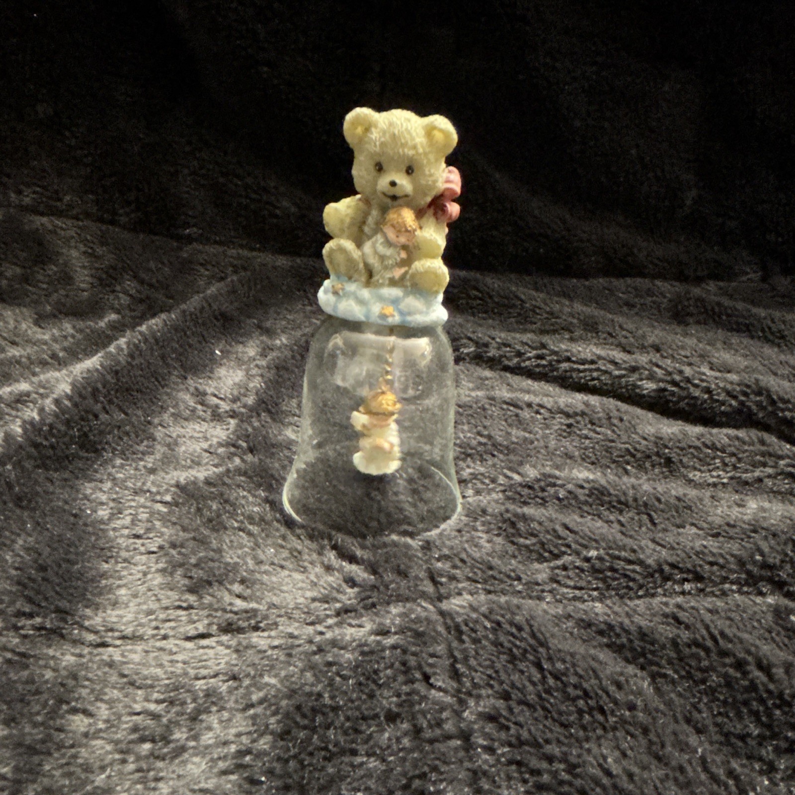 Giftco Loving Bear Clear Glass Bell, Resin Topper, Boxed Decorative Collectible Giftco Loving Bear Clear Glass Bell, Resin Topper, Boxed Decorative Collectible