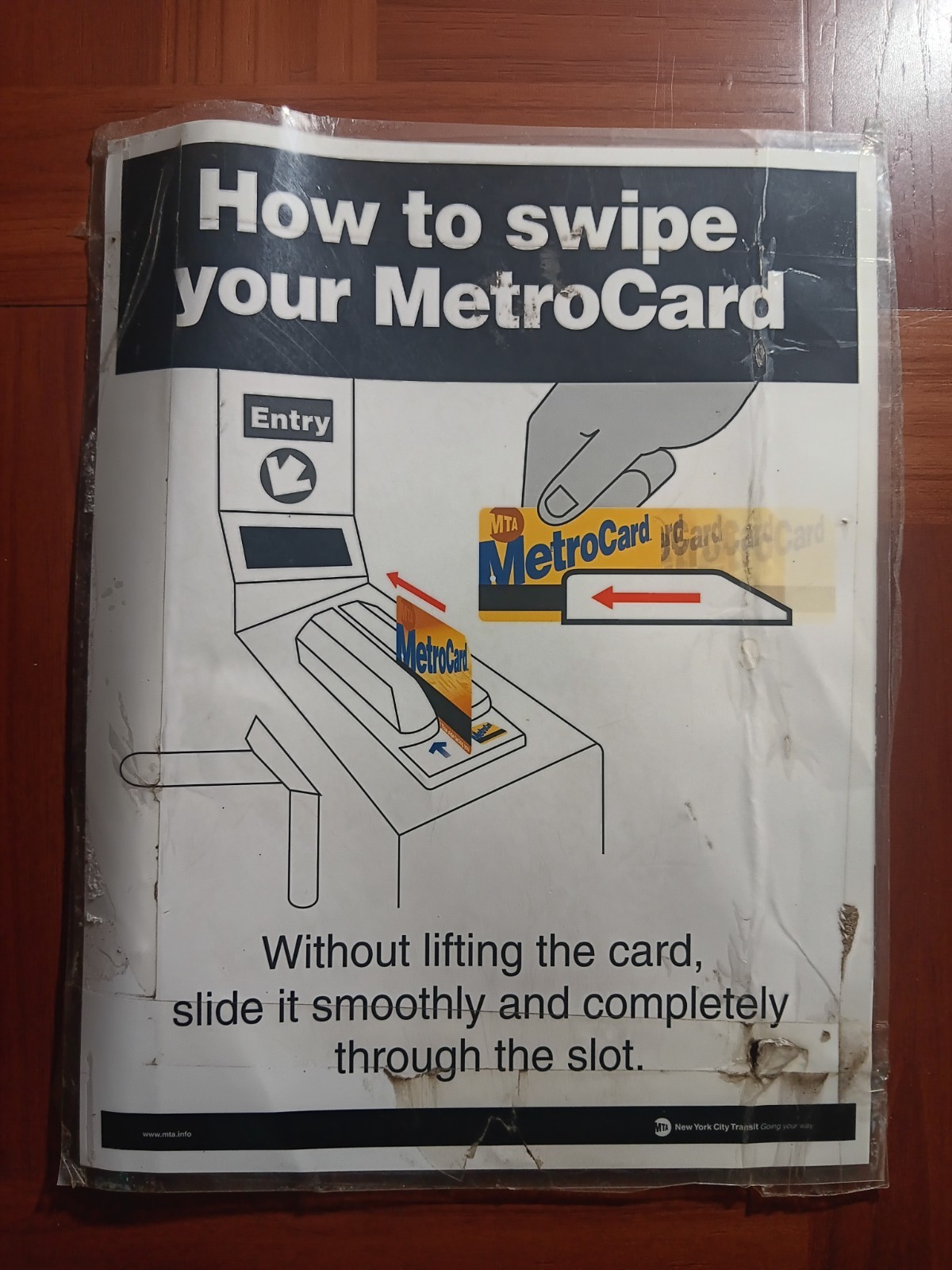 Vintage NYC MTA MetroCard Swipe Instruction Sign Subway Transit Memorabilia