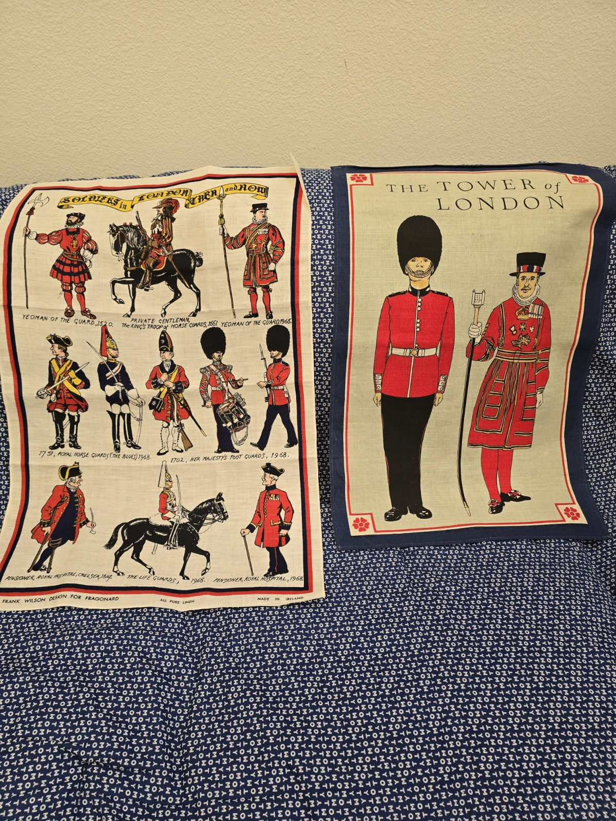 Vintage Trooping the British Royal soldiers Tea Towel Irish Linen