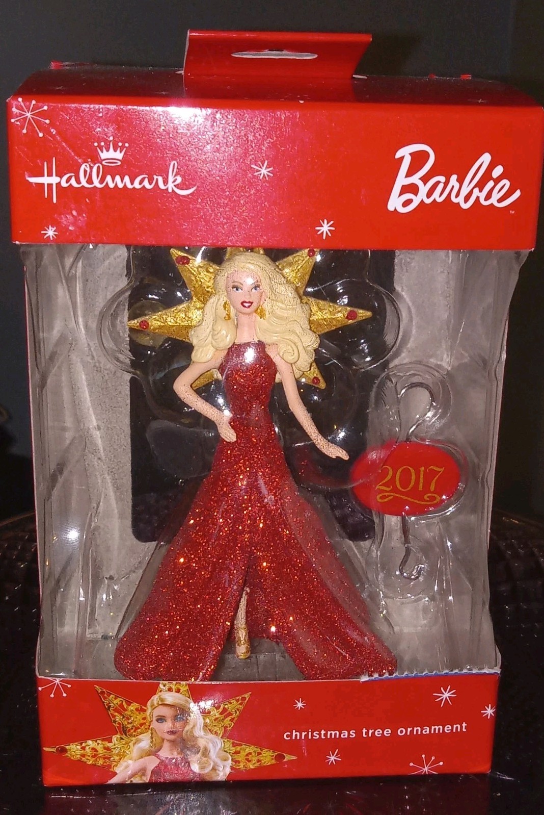 2017 Hallmark BLONDE HOLIDAY BARBIE IN RED GOWN Ornament NIB