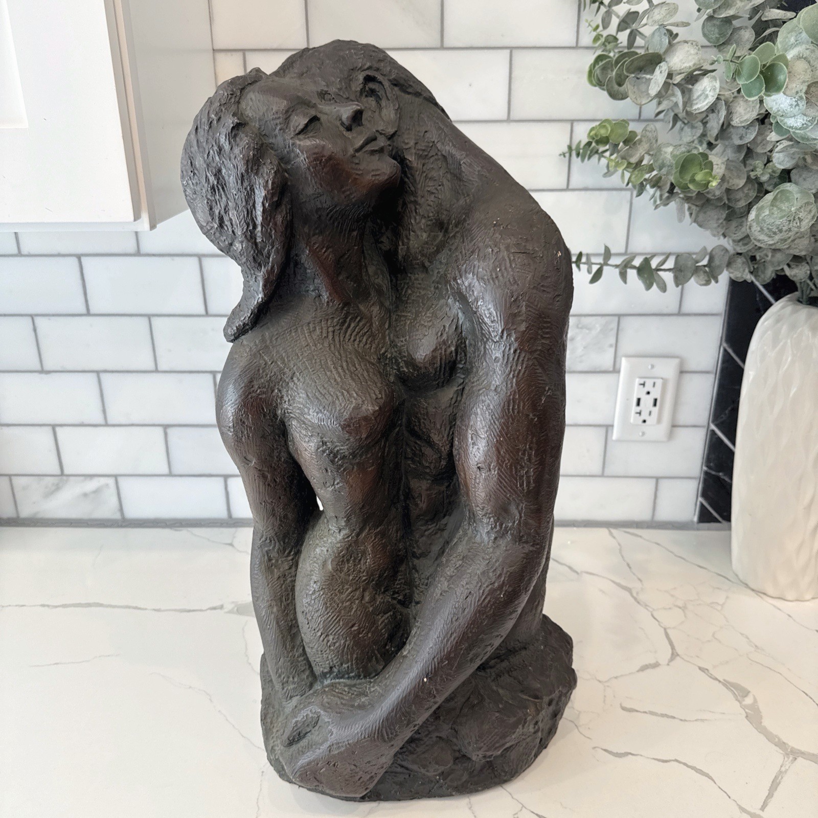 Vintage Marwal The Embrace Lovers Chalkware Statue Bronze-Look Finish 24
