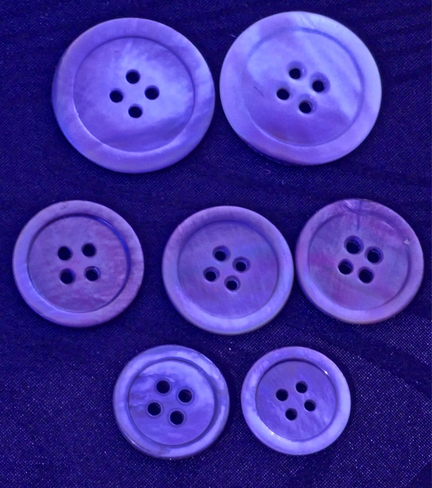 7 Antique Natural Smoked Pearl Shell Buttons Varied Sizes 4 Hole Curated Lot