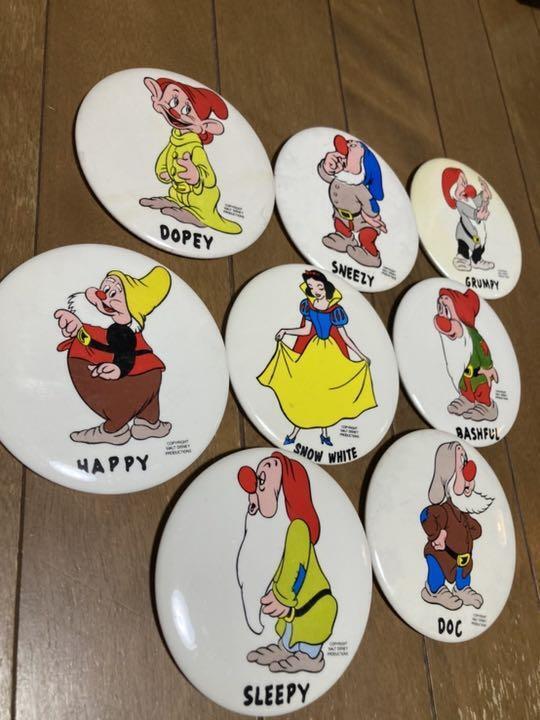 70S Vtg Snow White And The Seven Dwarfs Badge Set Disney