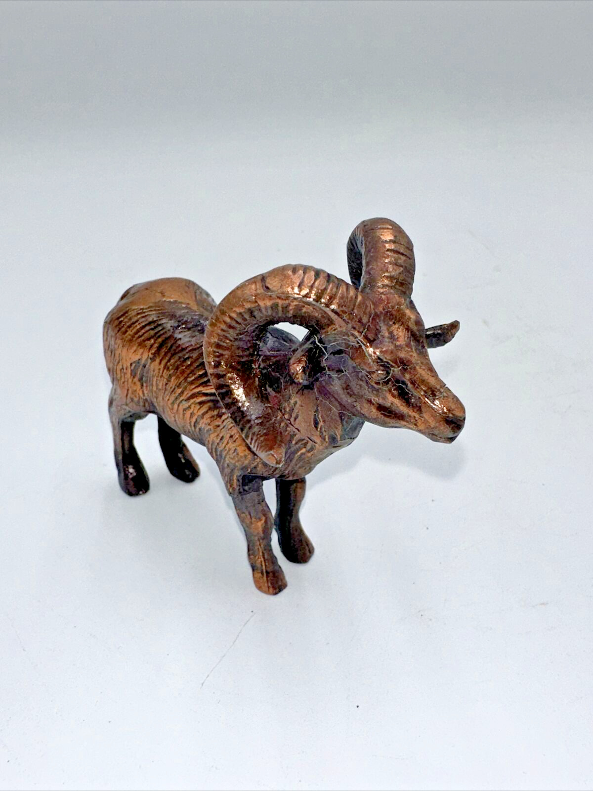 4” Vintage (antique) Copper Toned Ram Longhorn Figurine / Toy, Estate Item