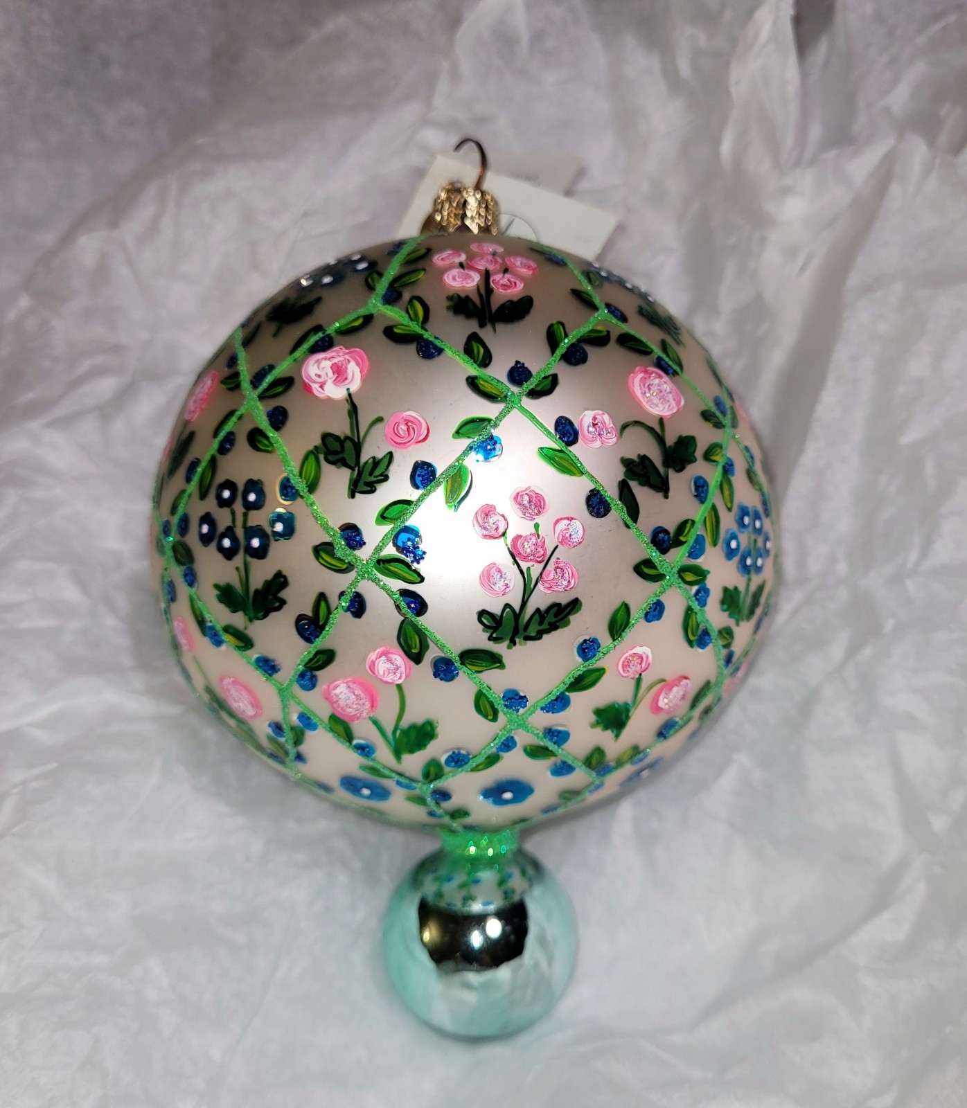 Christopher Radko Rose Garden Glass Ball Christmas Ornament NWT