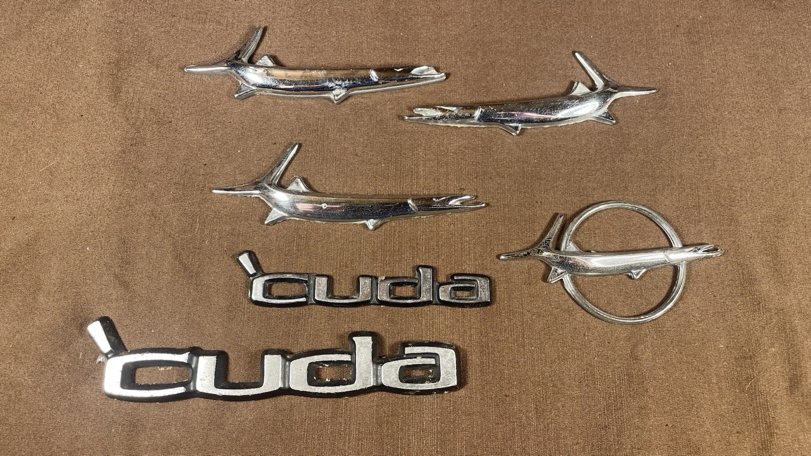 6 Vintage Original Plymouth Cuda Barracuda Metal Emblem Badge Lot