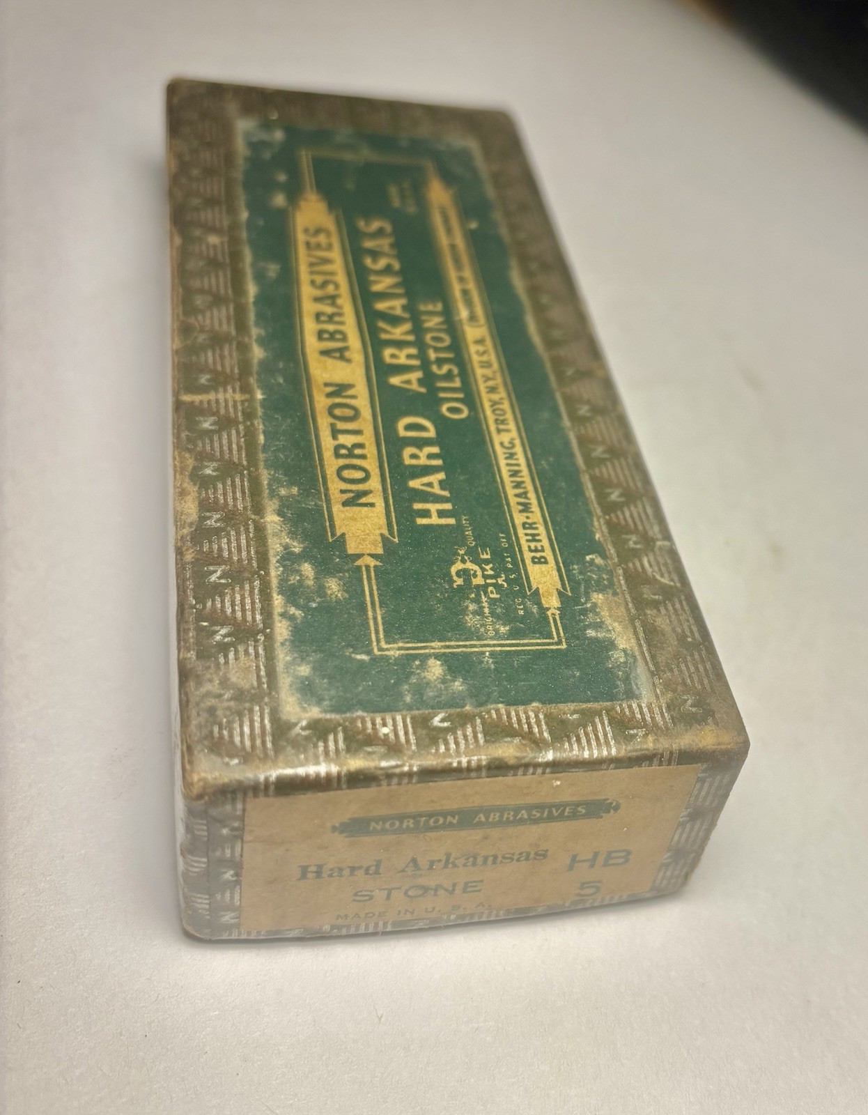 Vintage Norton Abrasives Hard Arkansas Oilstone Sharpening Stone HB 5 w Box BEHR