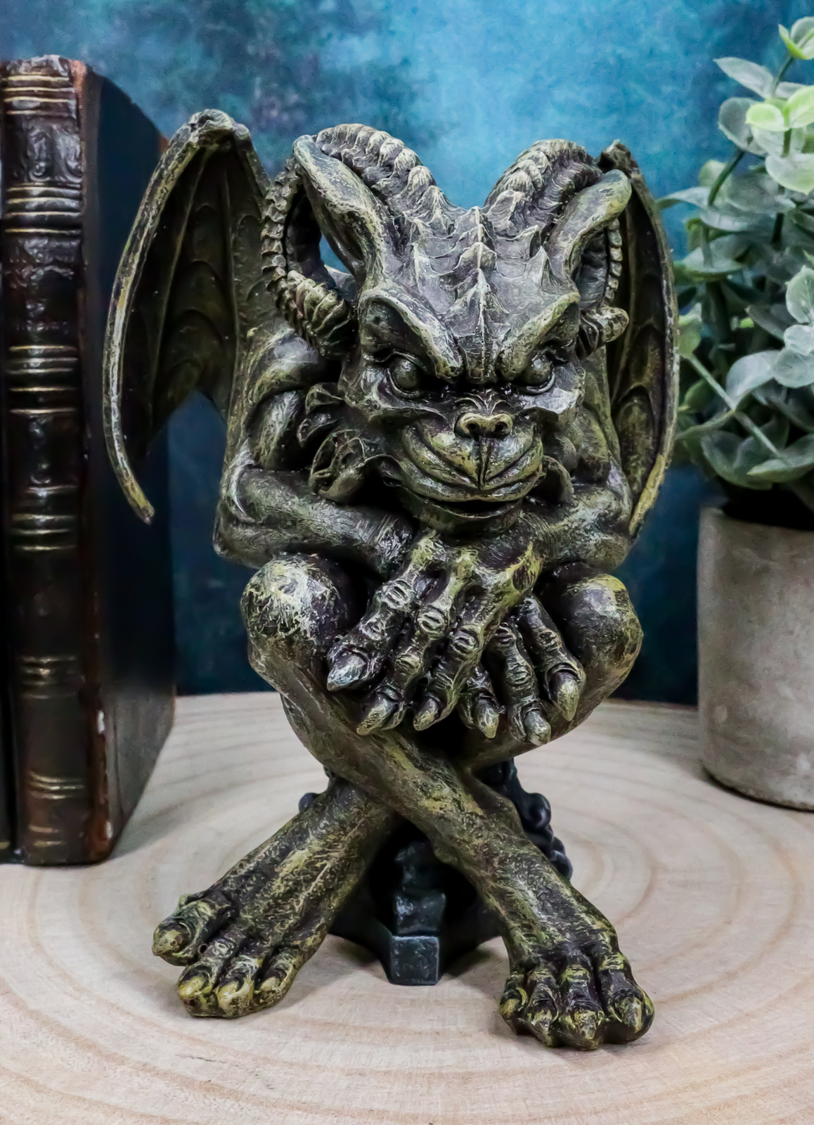 Ebros Winged Ram Horned Gargoyle Sitting On Cathedral Pedestal Statue 6