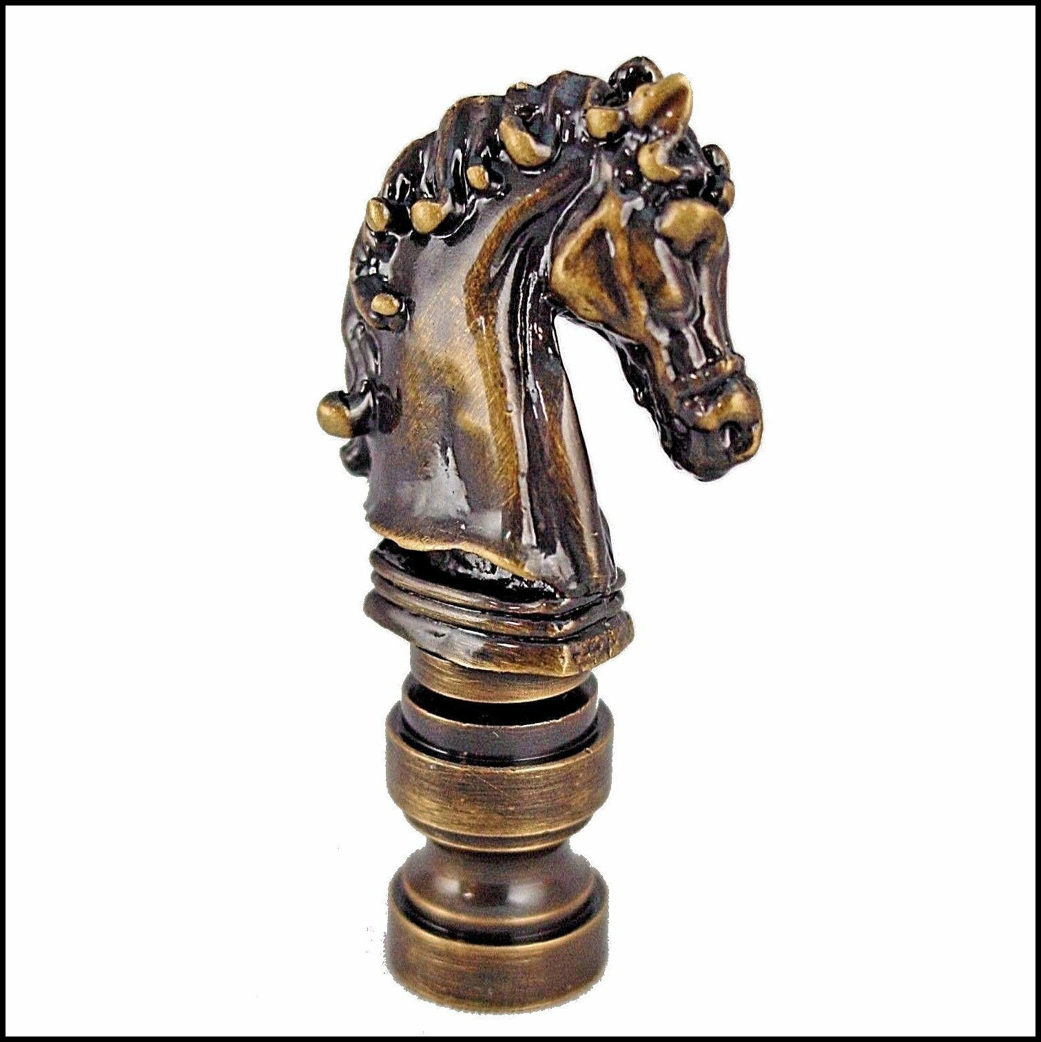 ANTIQUE  BRASS  HORSE  HEAD  ELECTRIC  LIGHTING  LAMP  SHADE  FINIAL    (NEW)