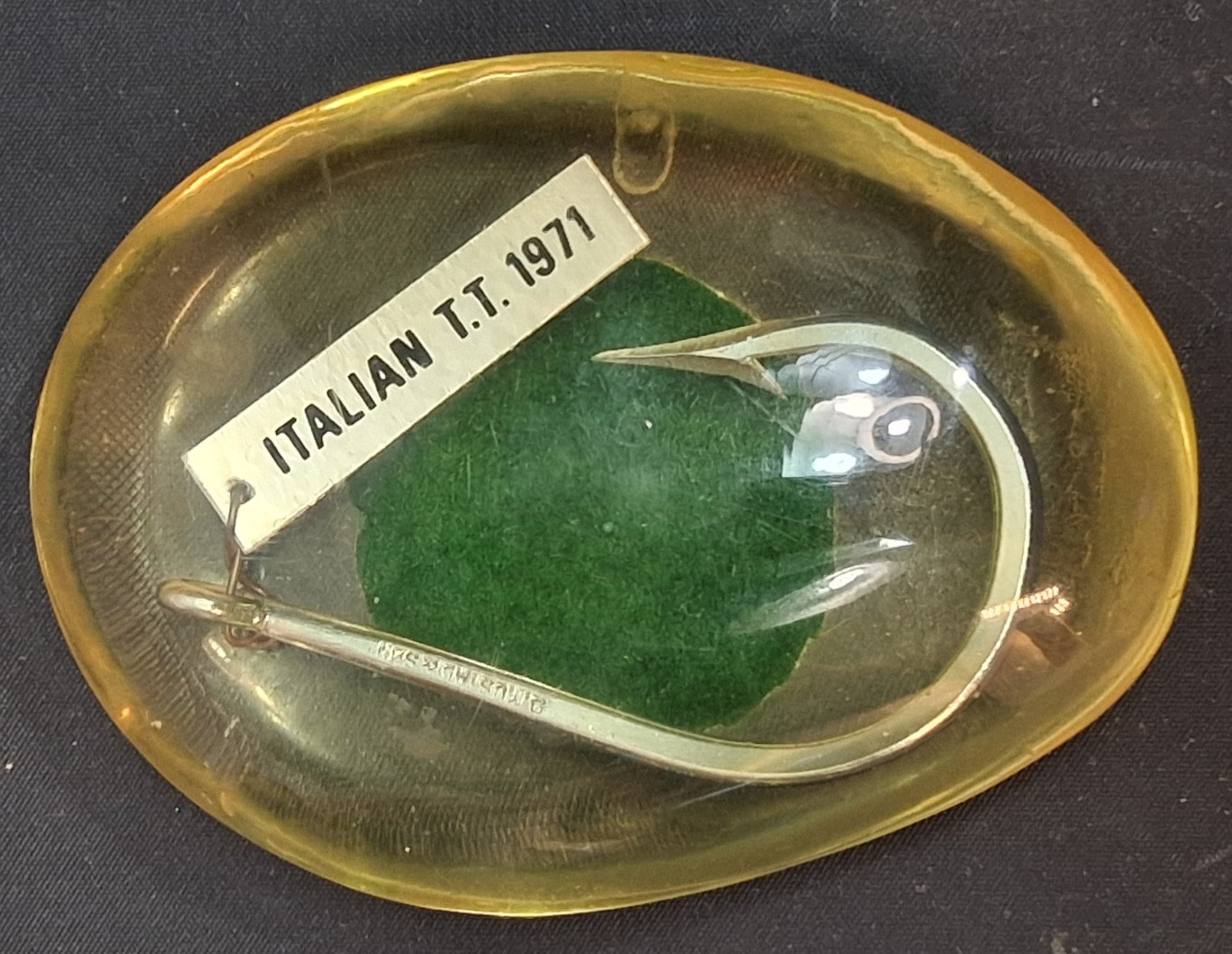 Vintage O. Mustad & Son Shark Fishing Hook Art Deco Resin Paperweight Italy 1971