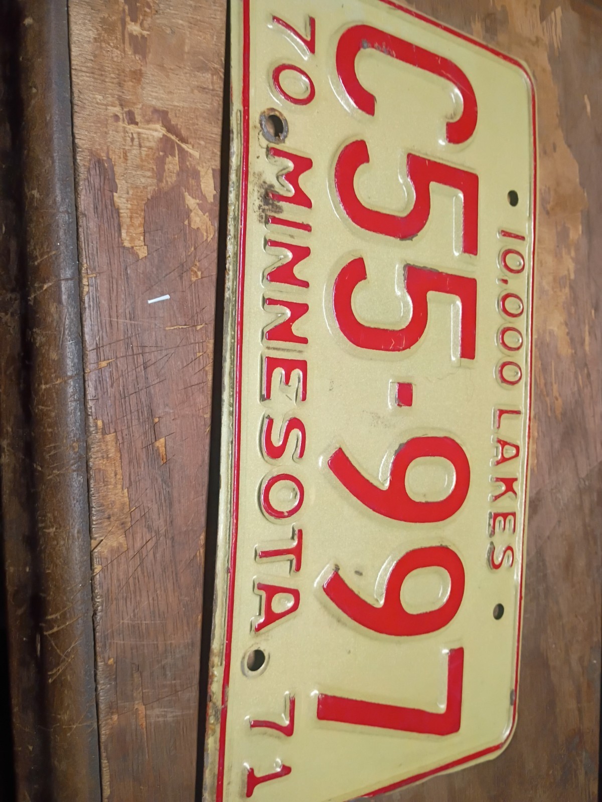 Minnesota License Plate C55-997 10,000 Lakes 1970-1971 Red on White