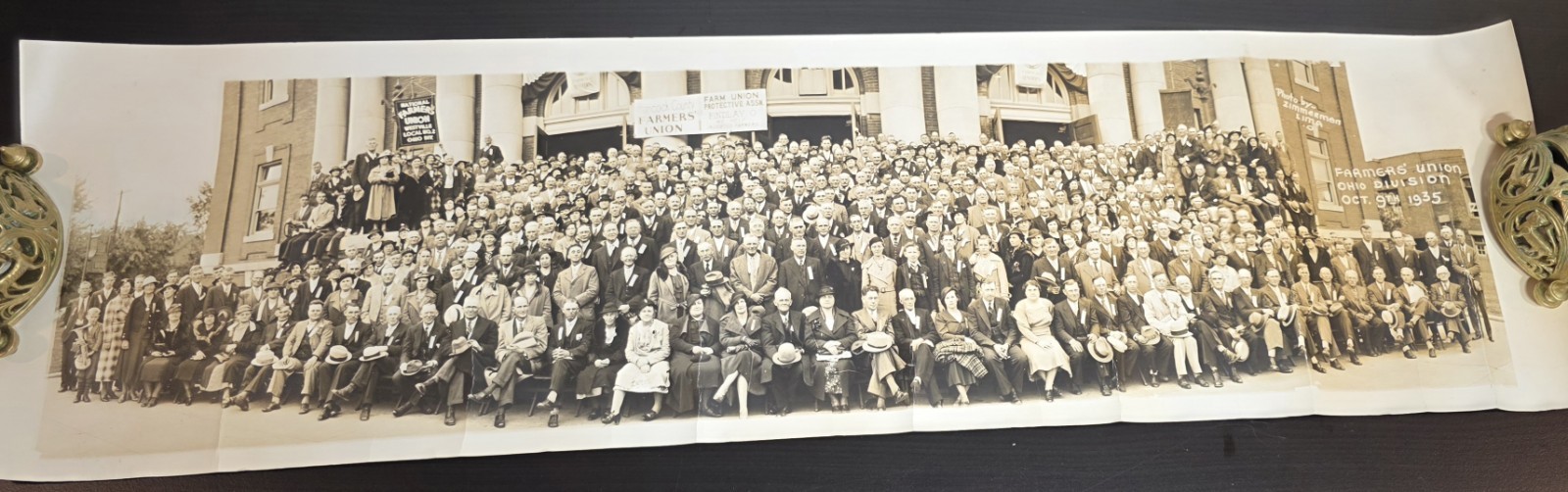 1935 Hancock County Findlay Ohio Farmer\'s Union Panoramic Photo 28 1/4\