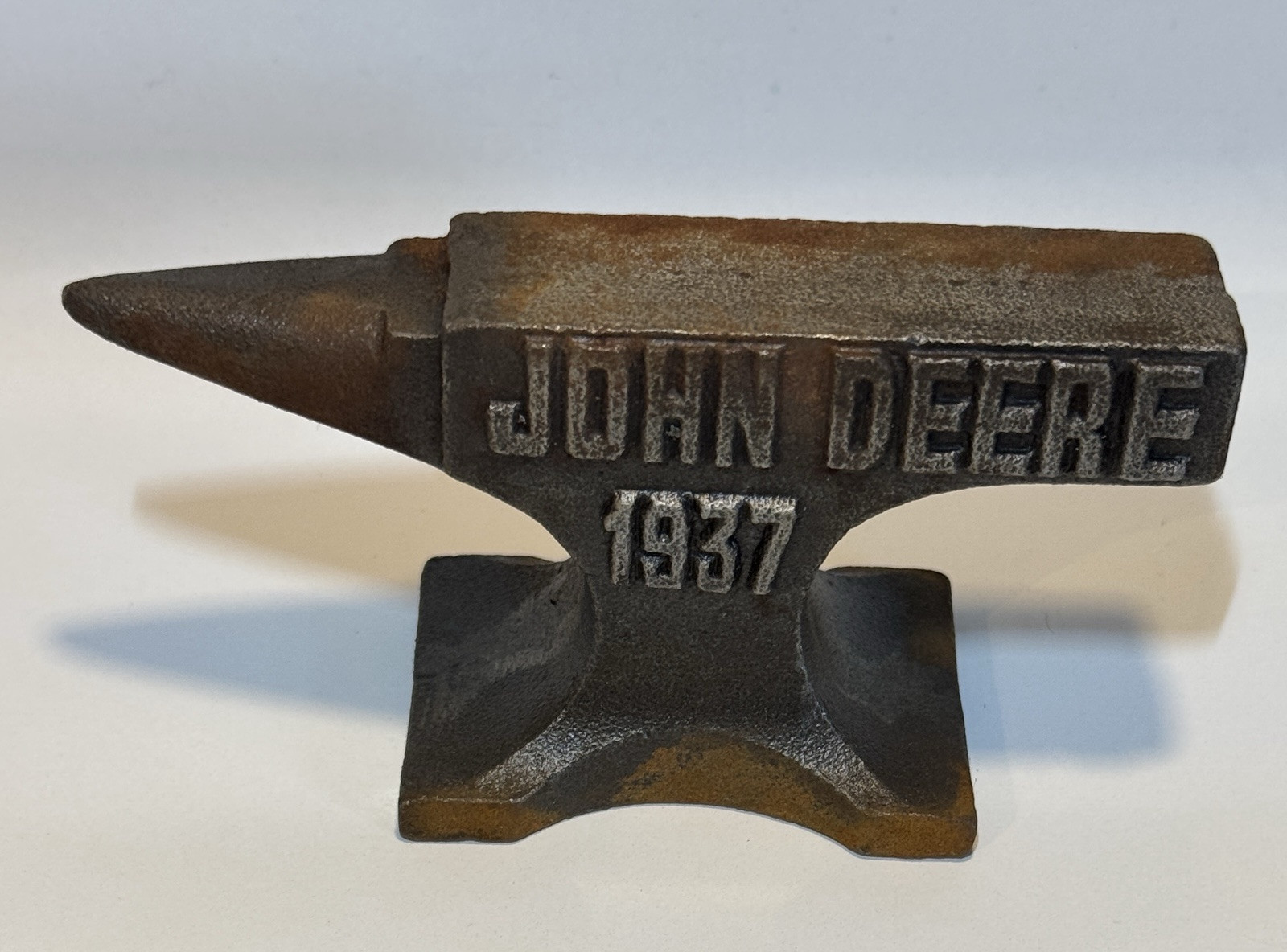 John Deere 1937 Cast Iron Embossed Mini Anvil - Blacksmith Farm Tractor