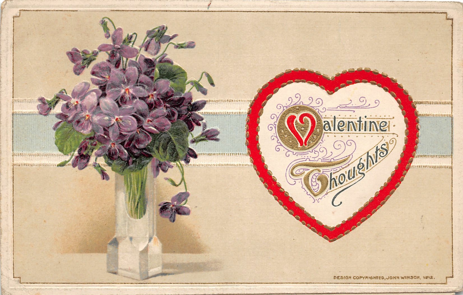 H53/ Valentine\'s Day Love Holiday Postcard c1910 John Winsch Signed Flowers 30