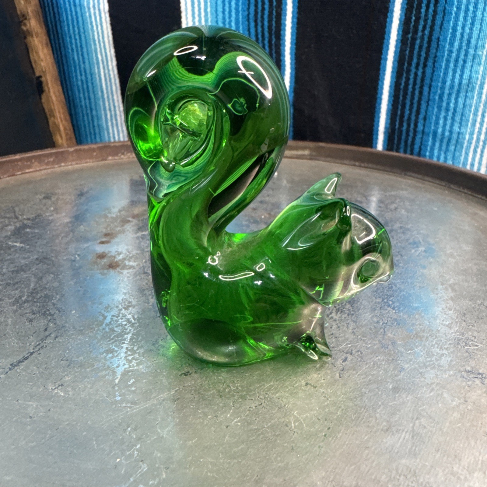 Joska Design Green Glass Germany Crystal Squirrel Paperweight 3.5”x3”