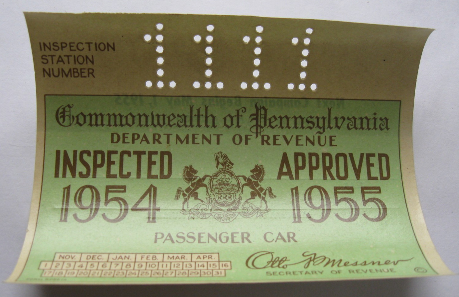 Vintage Original 1954 - 1955 PA Pennsylvania Inspection Sticker Old Antique Car