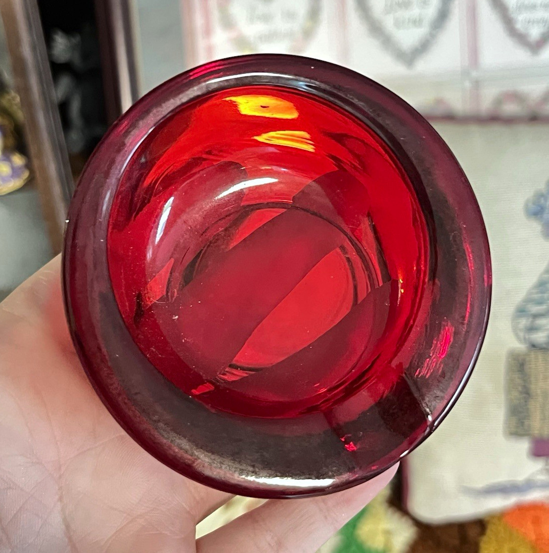 Vintage 60s Viking ruby red art  glass orb ashtray great condition