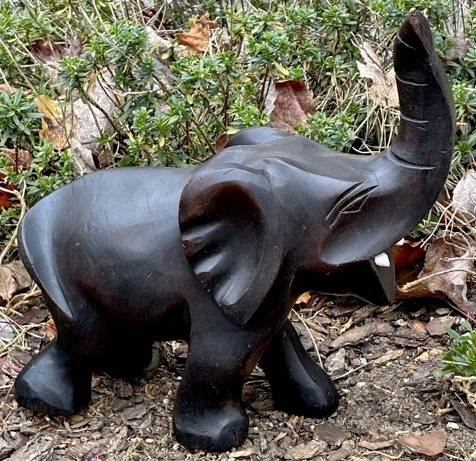 Hand Carved Wood Asian Elephant Figure  Lucky Good Fortune Trunk Up   Home Bless