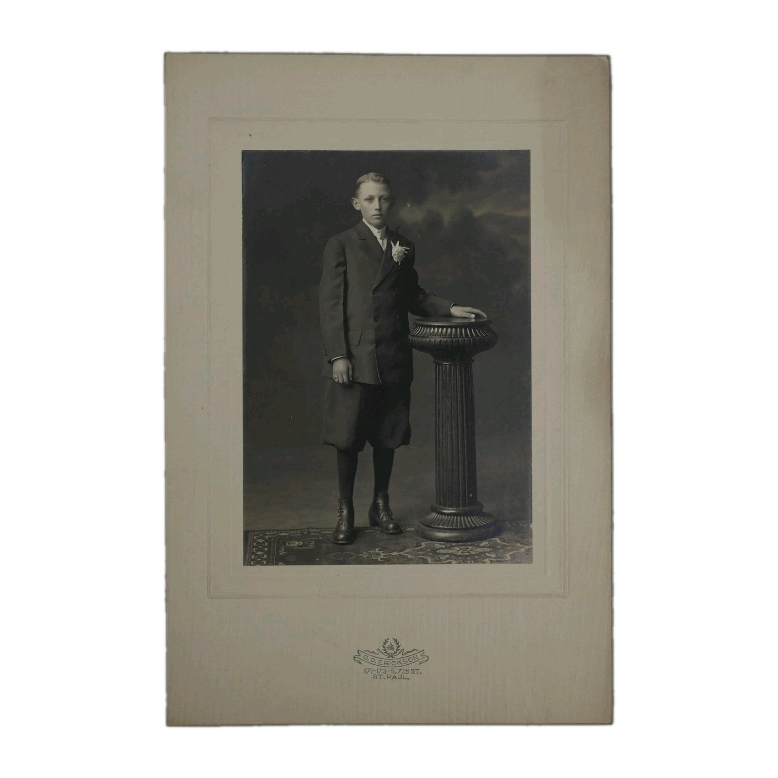 Antique B&W Photograph Portrait - Distinguished Boy Young Man in Knickers