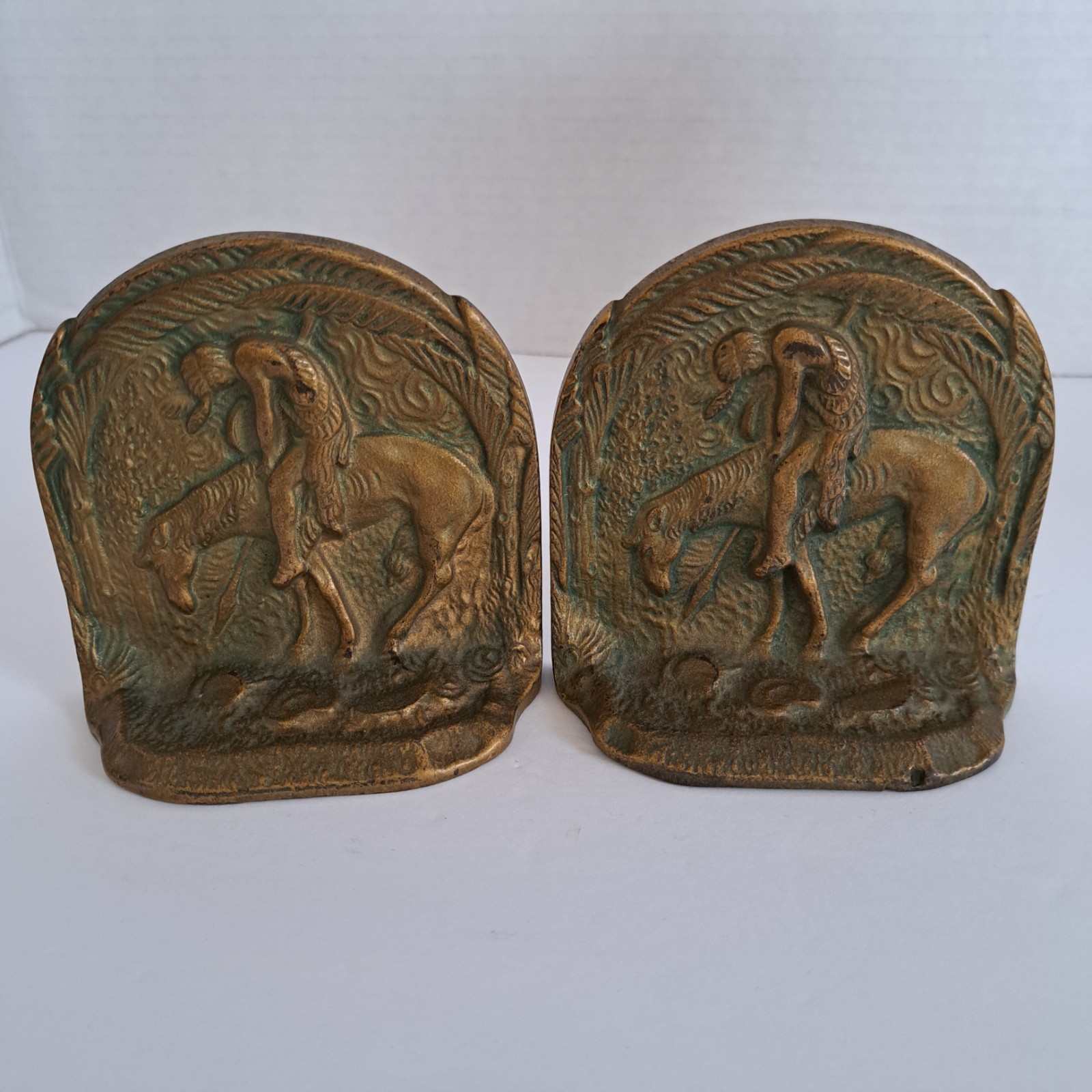 Vtg End Of The Trail Pair Of Cast Iron Bookends Native American 3.75\
