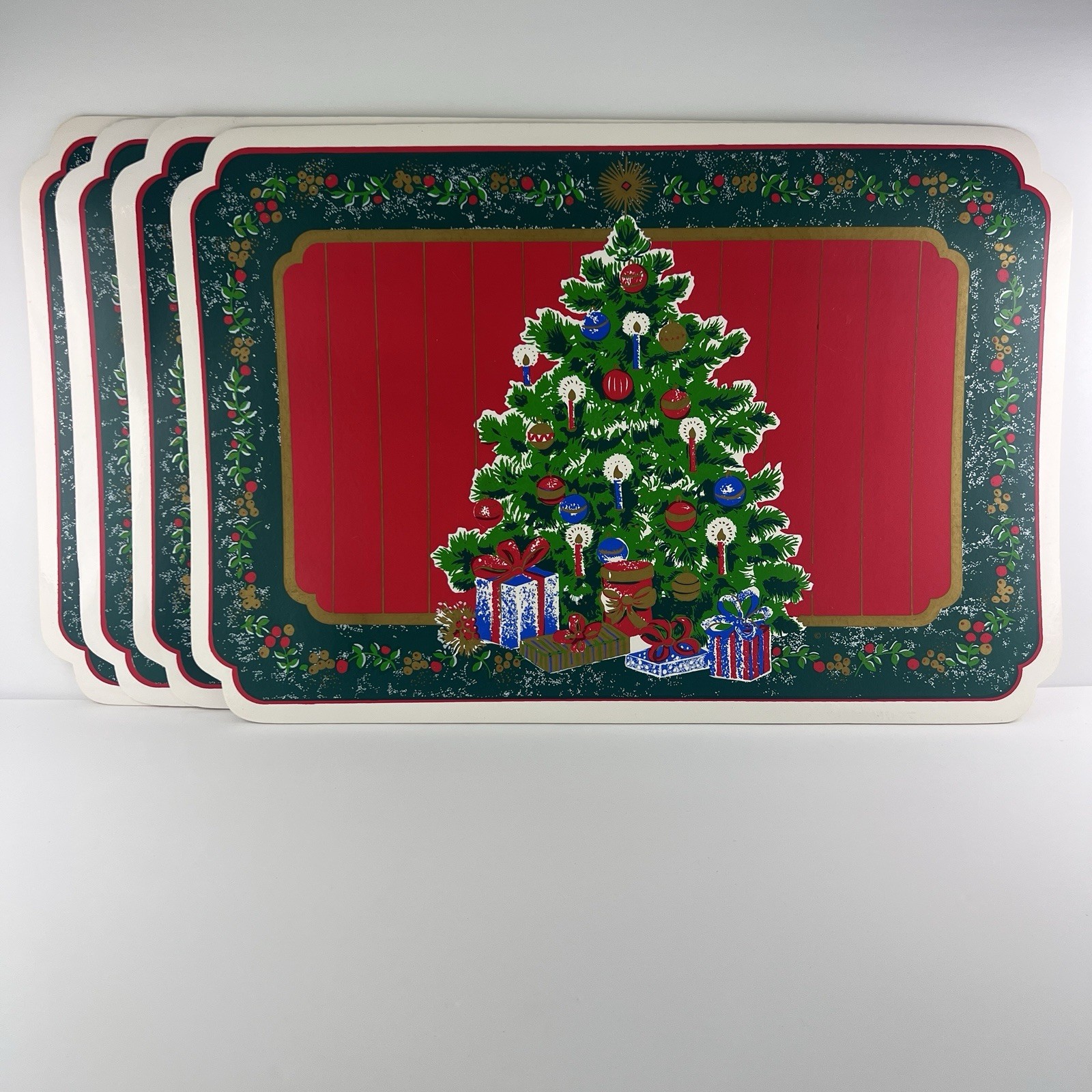 Vintage Christmas Placemats Kitsch Town and Country Linen Vinyl Set 4