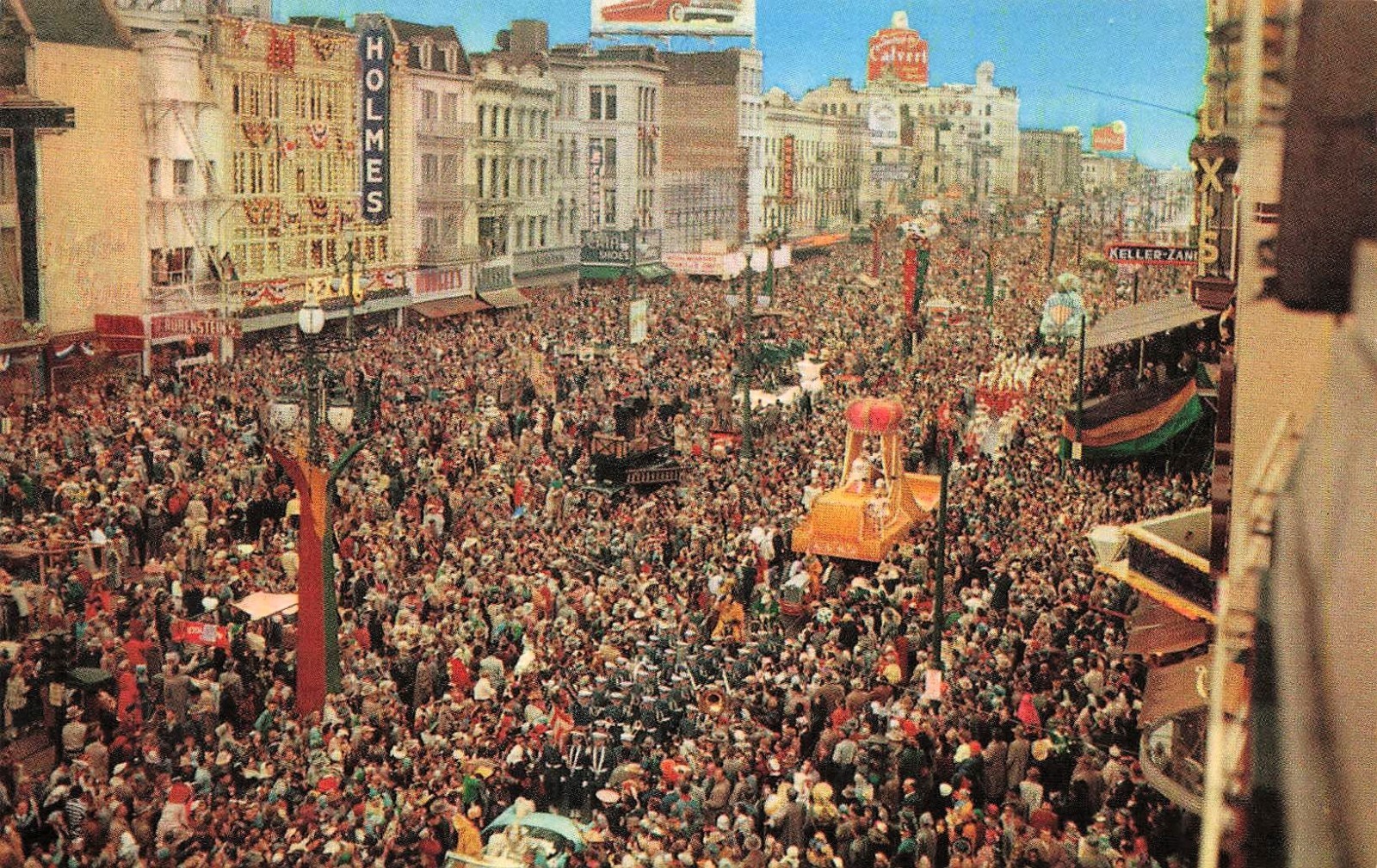 New Orleans LA Louisiana Mardi Gras Canal Street Parade Crowds Vtg Postcard 26A