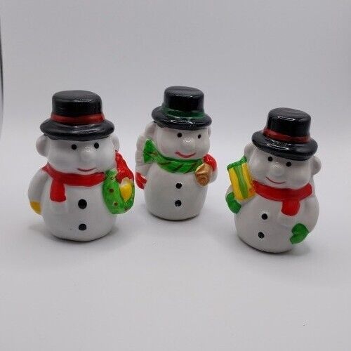 3pc Ceramic Snowman Christmas Figurine Set - Spirit Of Christmas  Hand Painted 