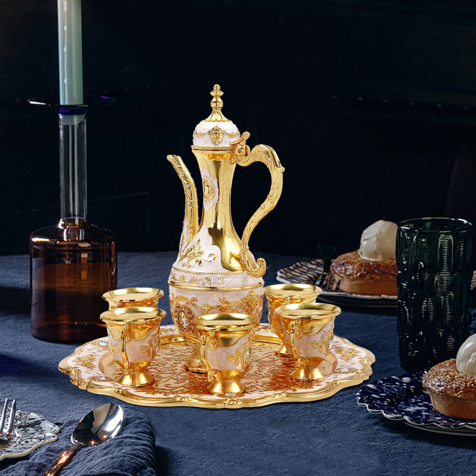 Turkish Tea Set Vintage Turkish Coffee Set with Pot and 6 Cups for Home Decor