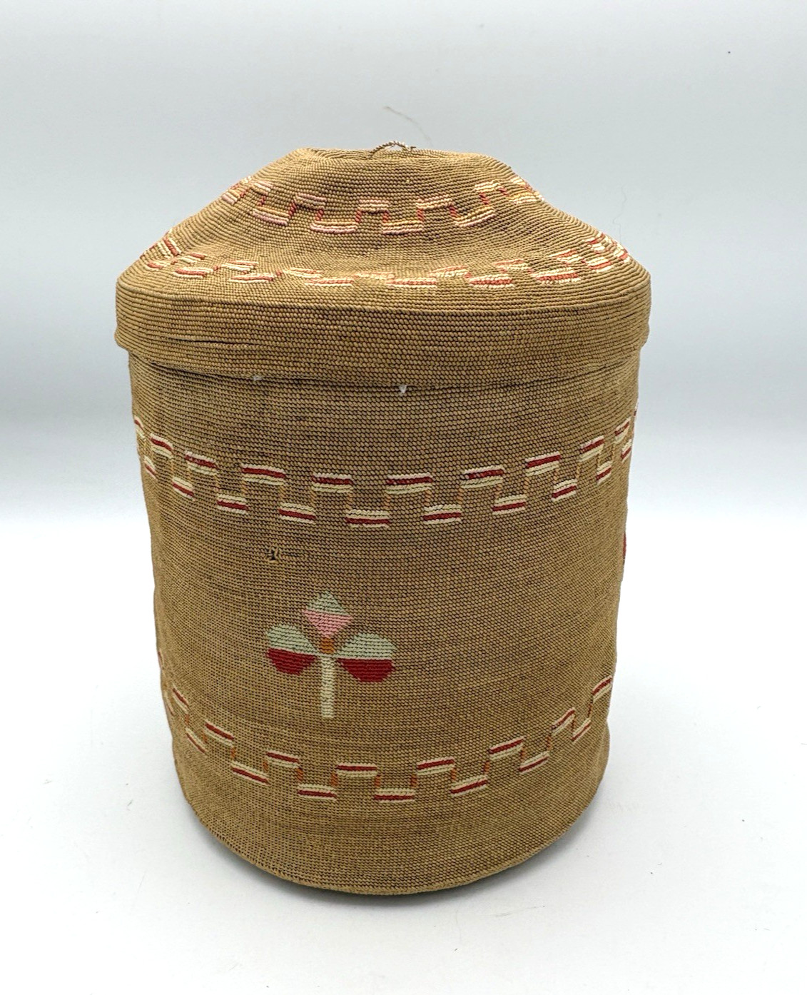 Antique Native American Alaska Aleut Attu Aleutian Lidded Knob Basket Design