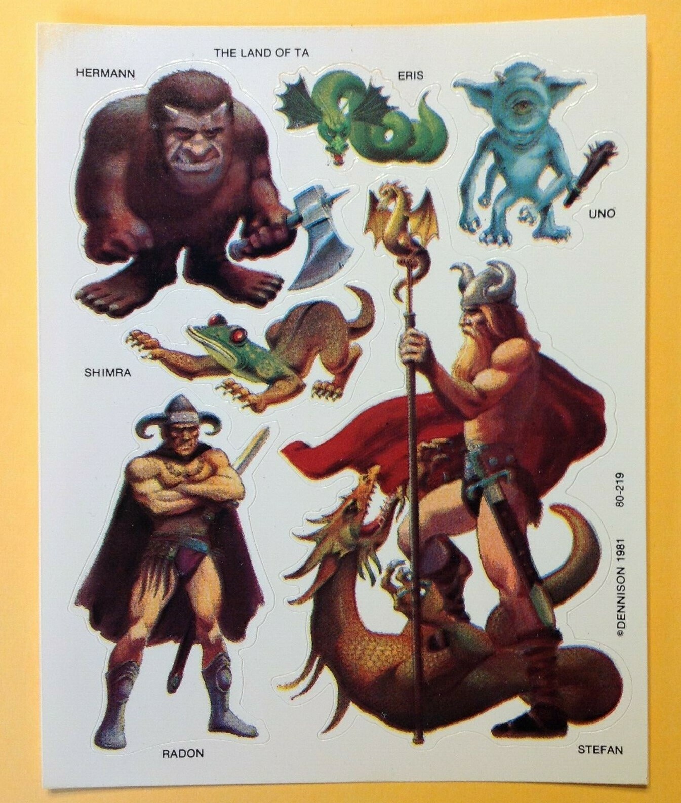 Vintage 1981 Dennison THE LAND OF TA Sticker Sheet FANTASY MYTHICAL Rare Find