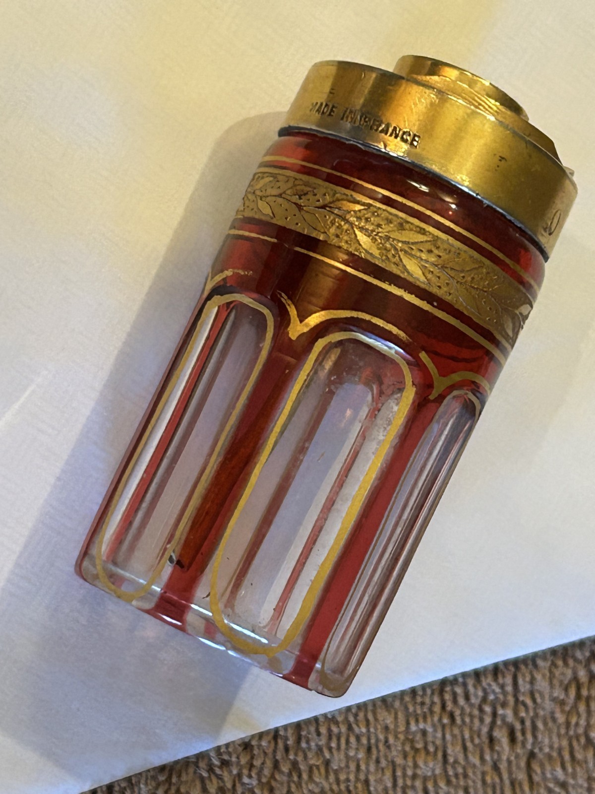 Vintage French Ruby Red Gilt Perfume Bottle Possibly Baccarat Bte SGDG No Top