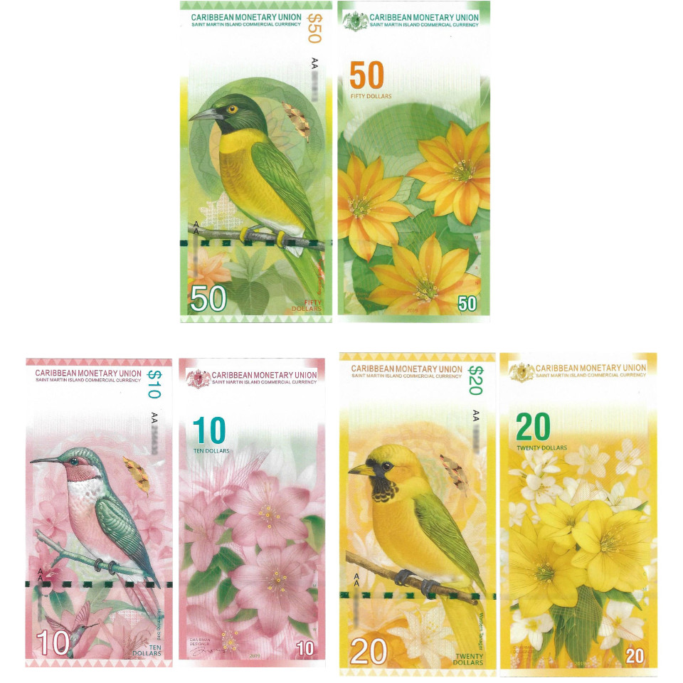 Eastern Caribbean Set of $10 20 50 Paper Note throated Carib Hummingbird UNC