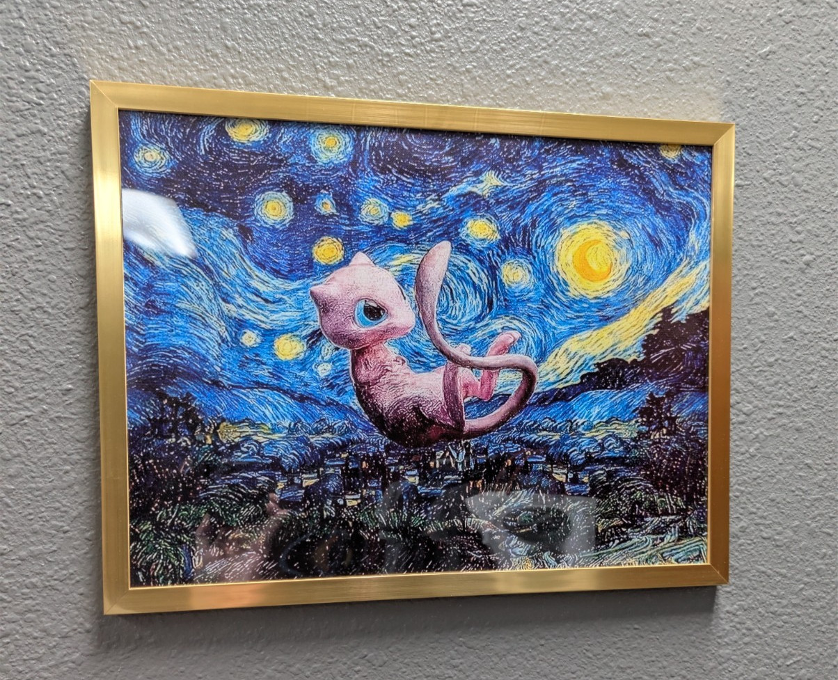 ✨ MEW STARRY NIGHT–INSPIRED GOLD FRAMED CANVAS PRINT ✨ ✨ MEW STARRY NIGHT–INSPIRED GOLD FRAMED CANVAS PRINT ✨