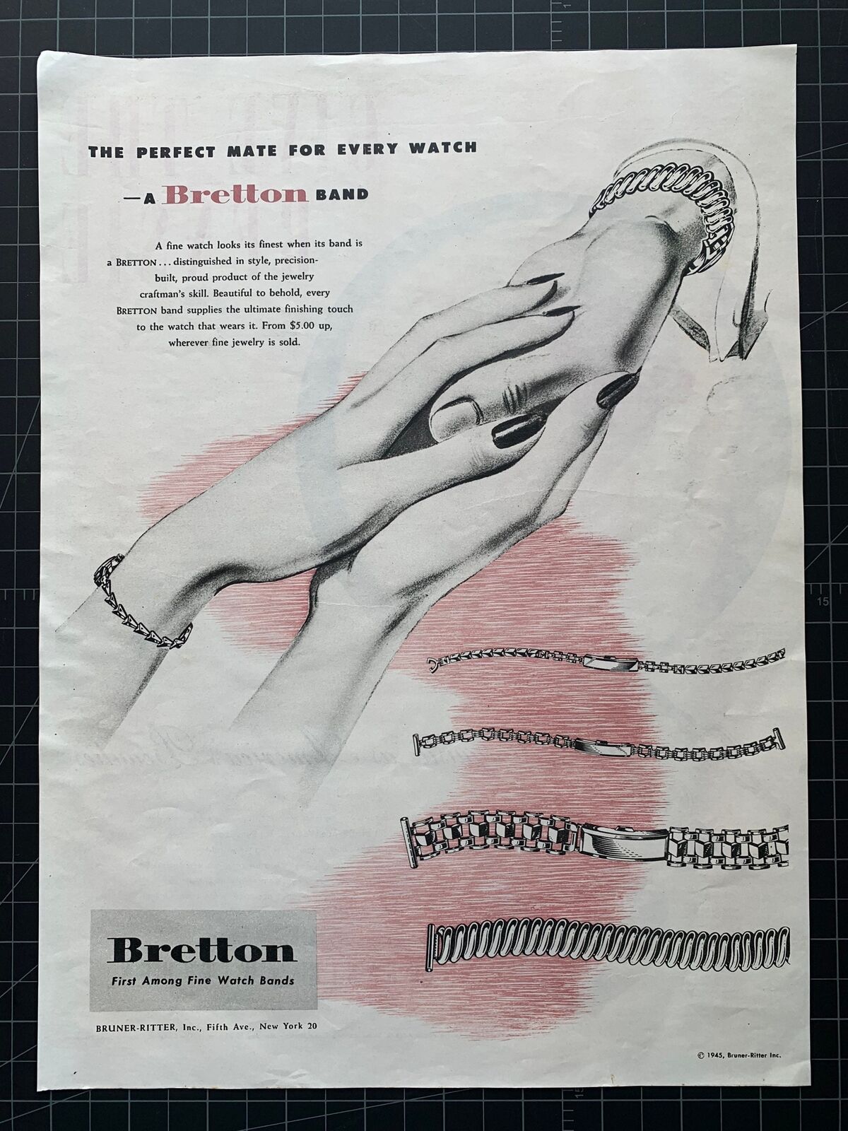 Vintage 1945 Bretton Watch Bands Print Ad