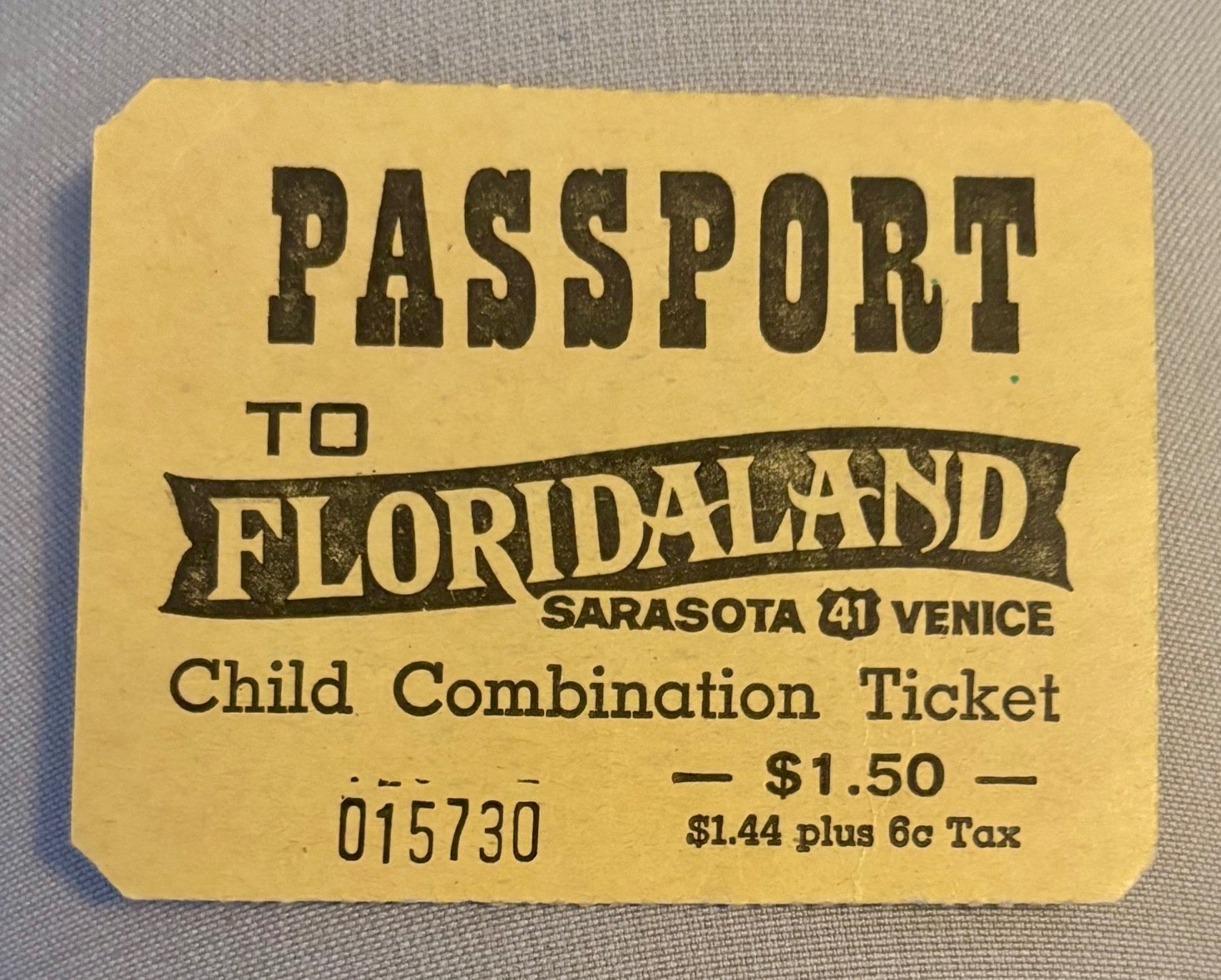 1960s Floridaland Ticket Stub Sarasota Venice Florida Roadside Attraction