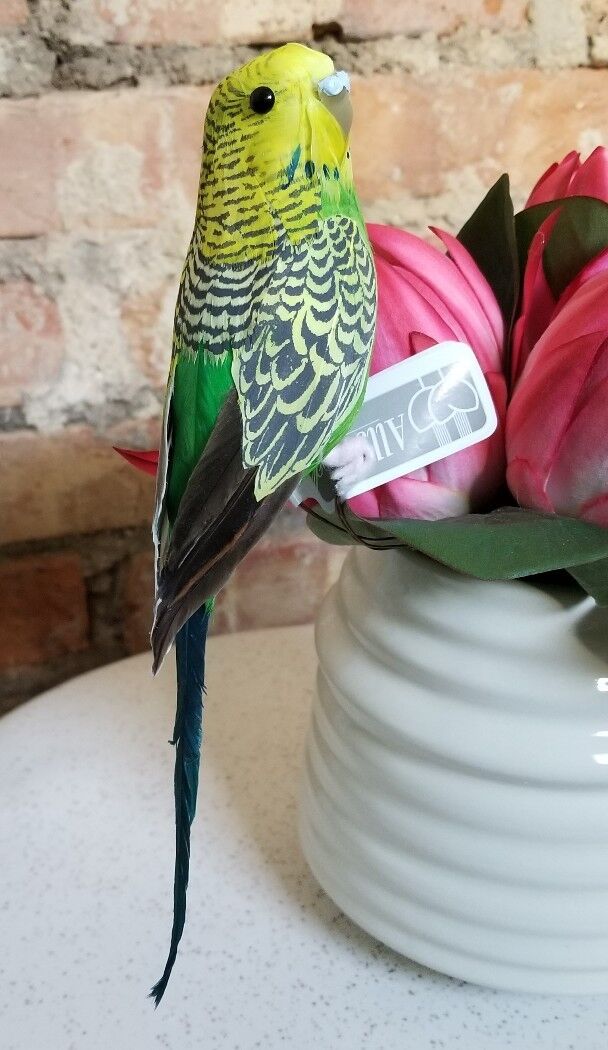 Faux Parakeet Budgie Bird Fake Replica Looks Real Green 8\