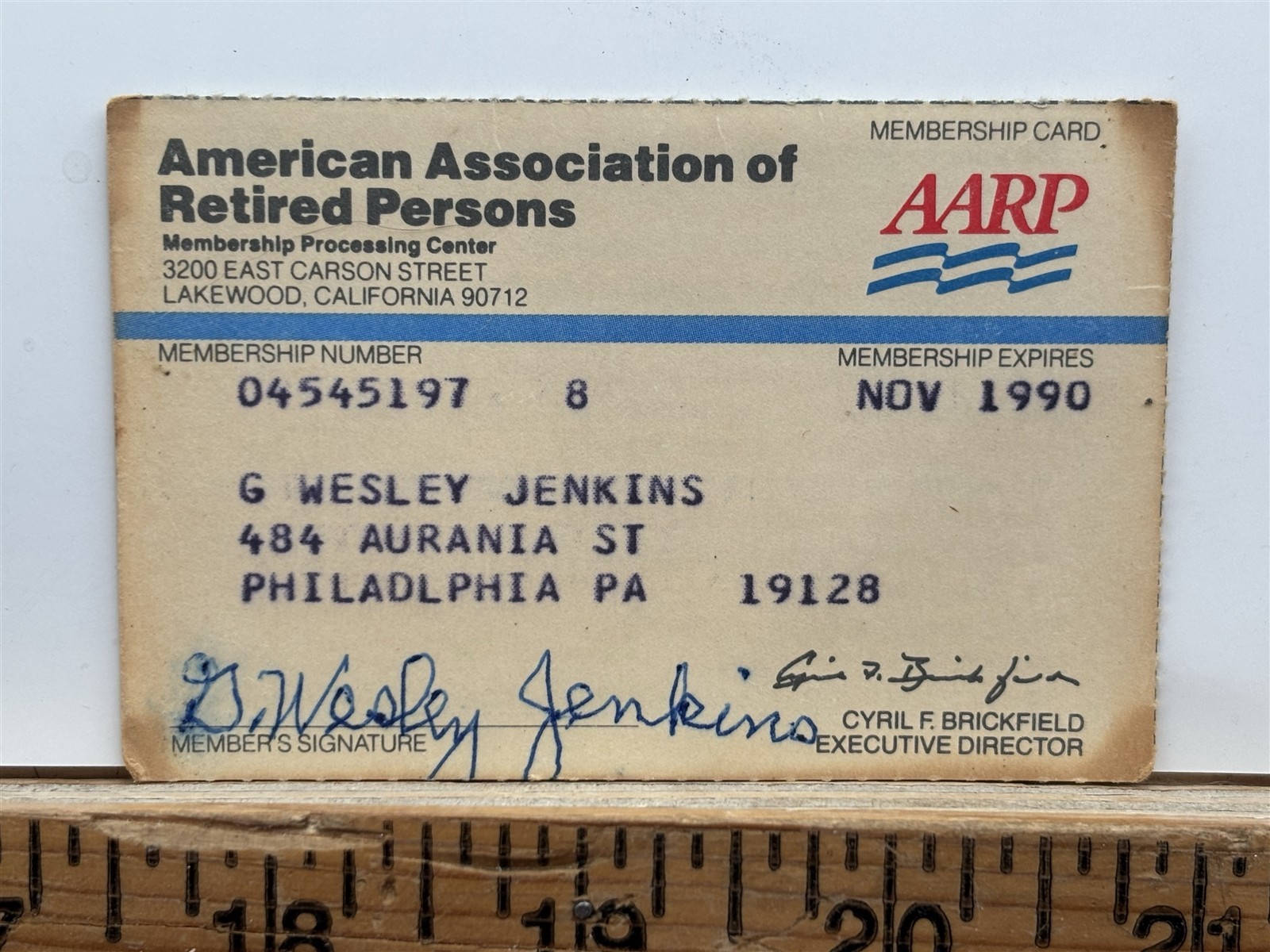 1990 AARP Membership Card Philadelphia PA Vintage