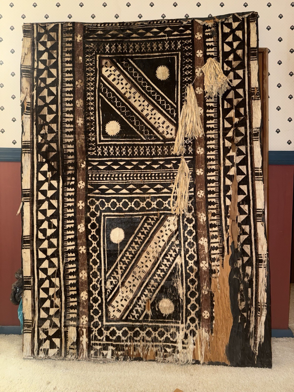 Vintage Fijian Masi Tapa Barkcloth Cloth Large 40x60 Tiki Tribal Folk Art Vintage Fijian Masi Tapa Barkcloth Cloth Large 40x60 Tiki Tribal Folk Art