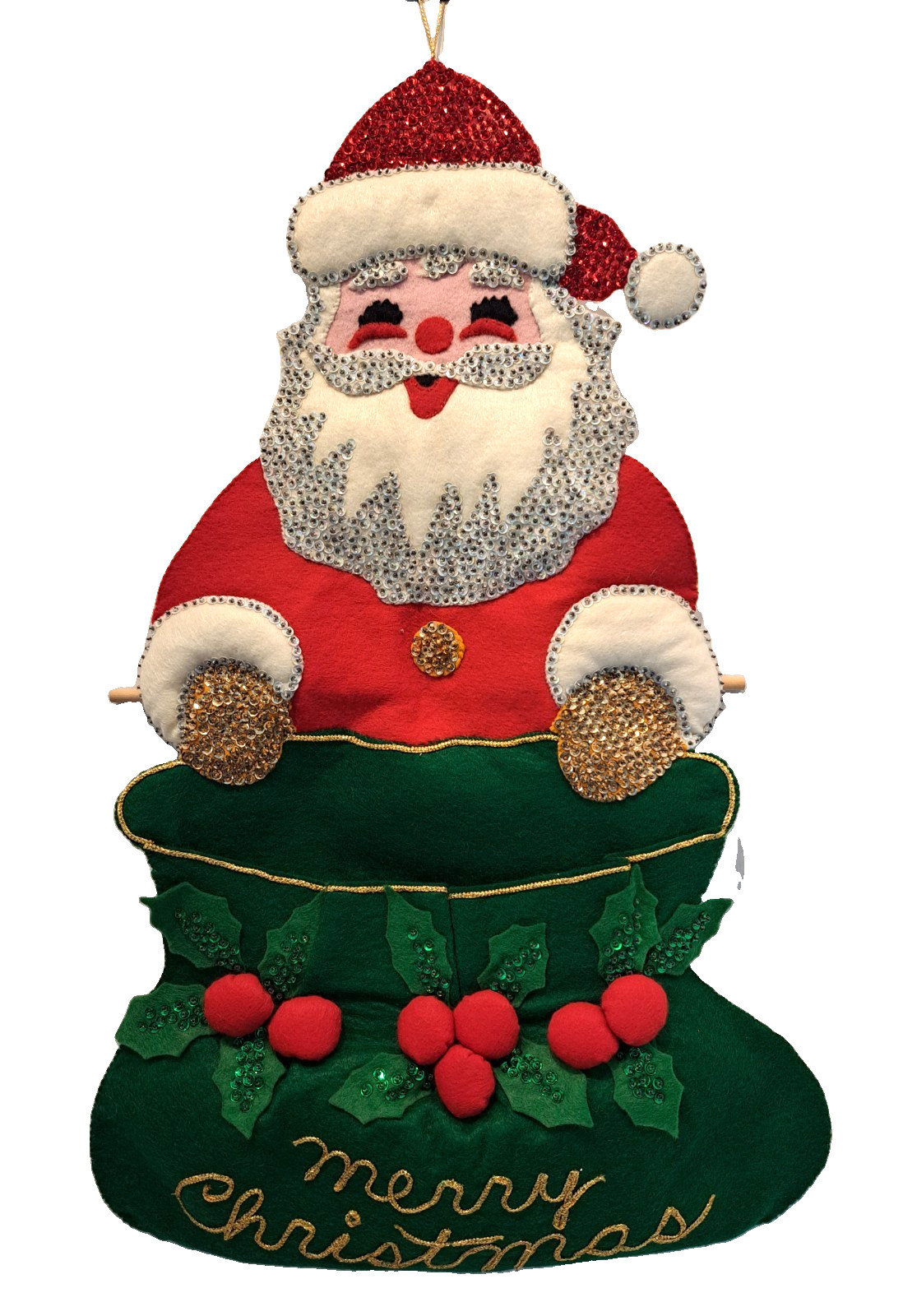 Vintage Bucilla Completed Handmade Santa's Mail Wall Hanging Felt Sequins Beads