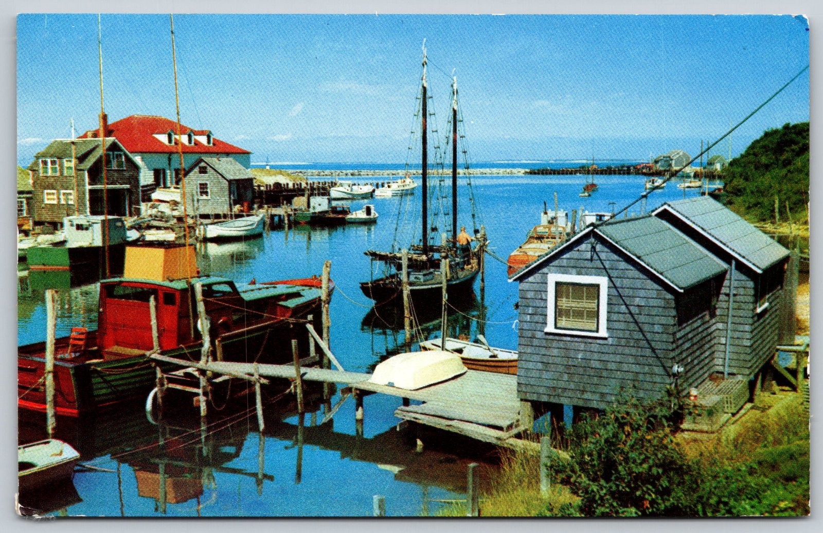 Fishing Village Boats Harbor Water Scene Postcard PC273