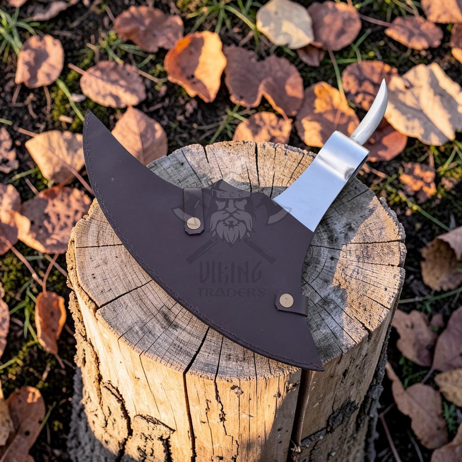 Hand Forged Medieval Viking Polish Decorative Axe Head with Leather Cover
