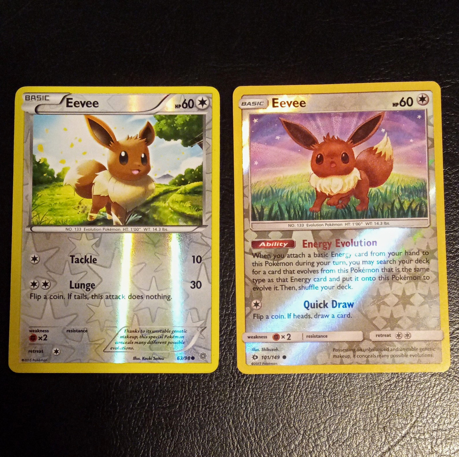 Eevee Reverse Holo Lot: 63/98 LP/MP 2015 and 101/149 LP 2017