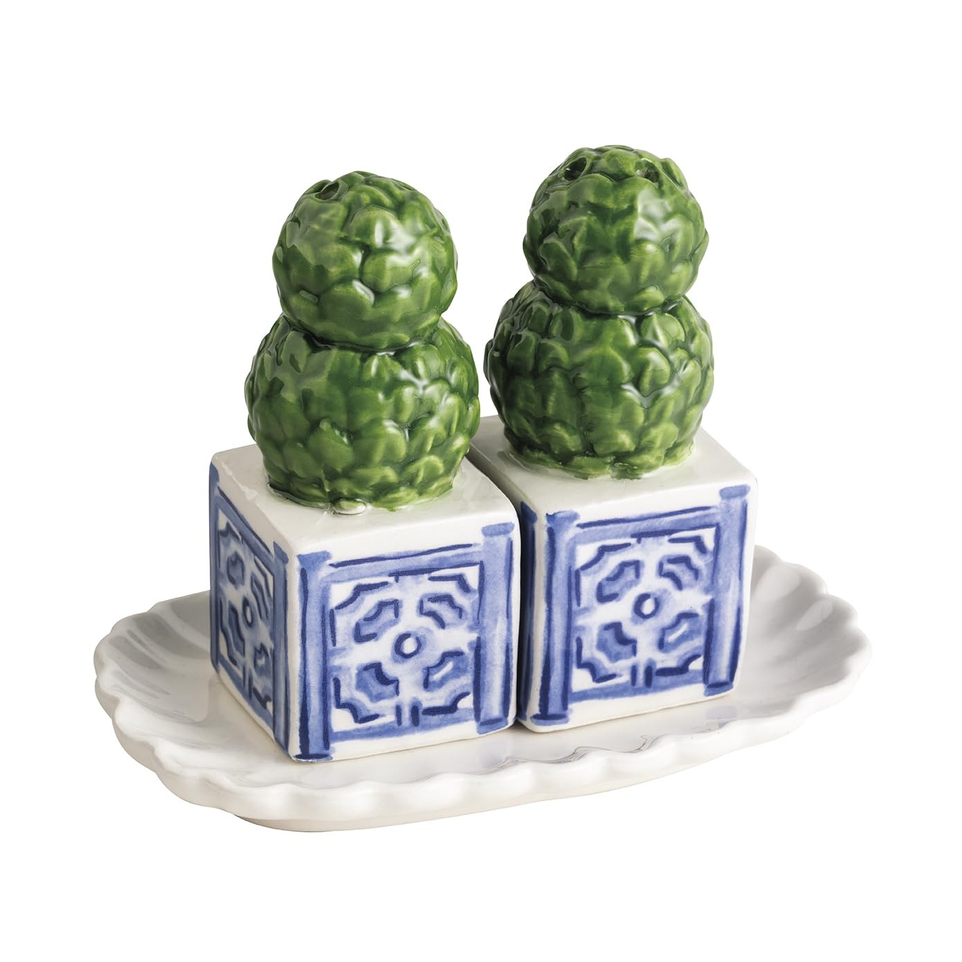 Mud Pie Ceramic Topiary Salt And Pepper Shaker Set, Green
