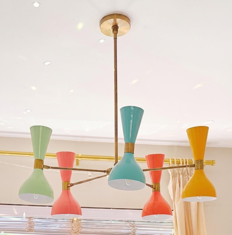 Italian Chandelier Style Stilnovo Mid Century 5 Arms Sputnik Ceiling Lights