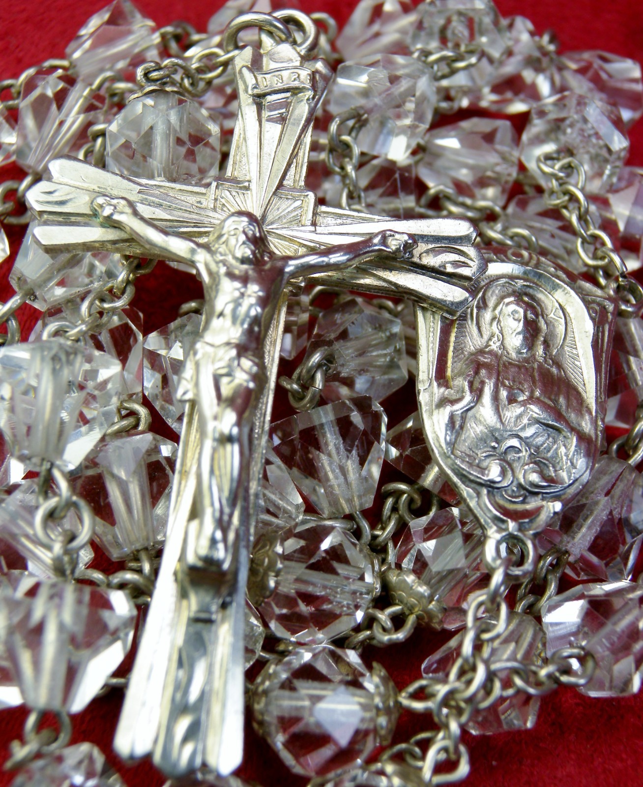 Bertha\'s Estate Collection VINTAGE CATAMORE STERLING Silver Crystal Bead Rosary