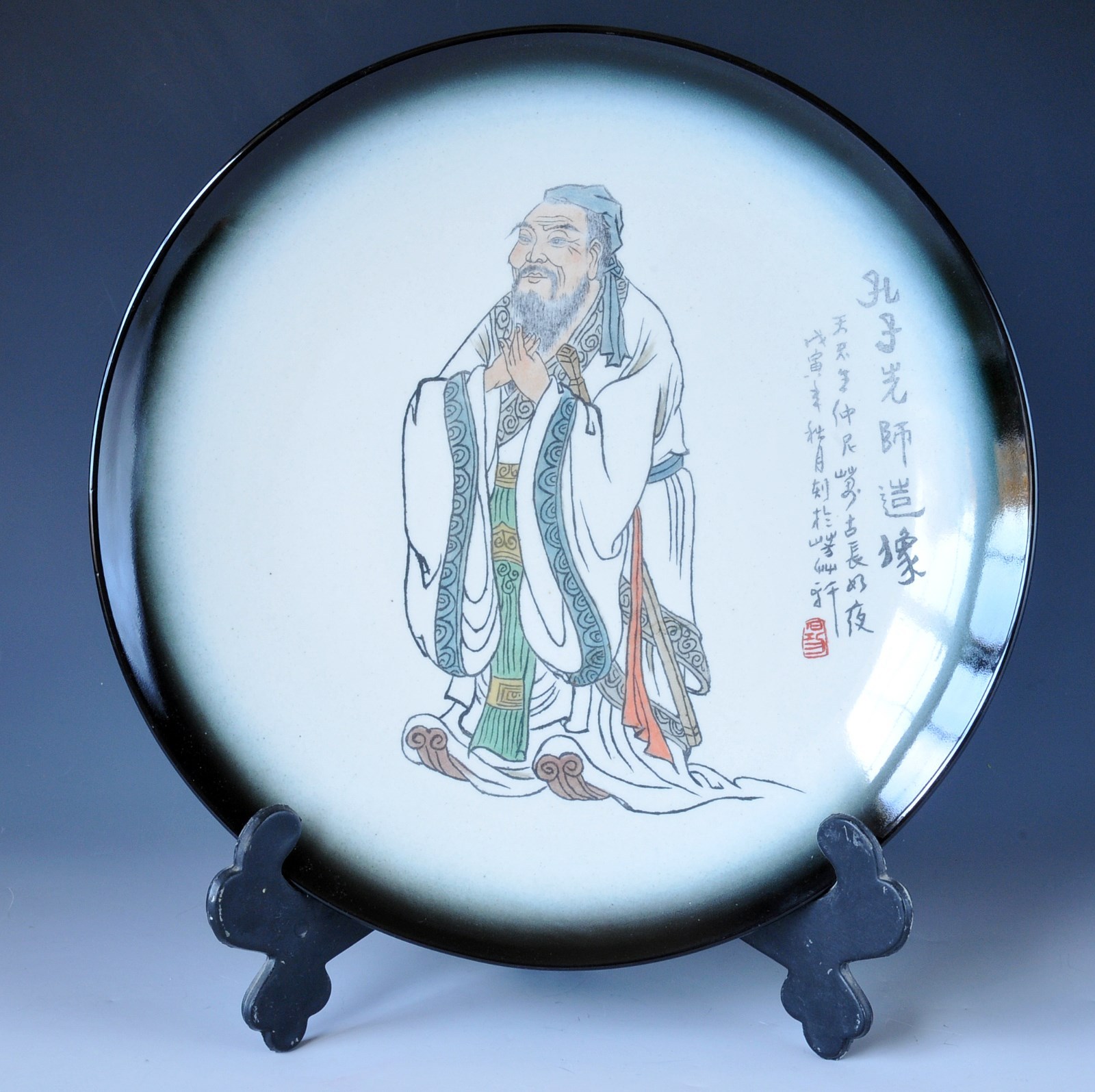 Vintage Chinese Porcelain Confucius Portrait Hand Carved Art Plate Unique Vintage Chinese Porcelain Confucius Portrait Hand Carved Art Plate Unique