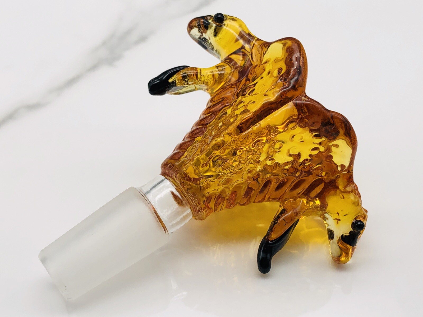 New 14 MM Gold Glass Bowl Snake Design Male Joint Collectible Handcrafted Art US