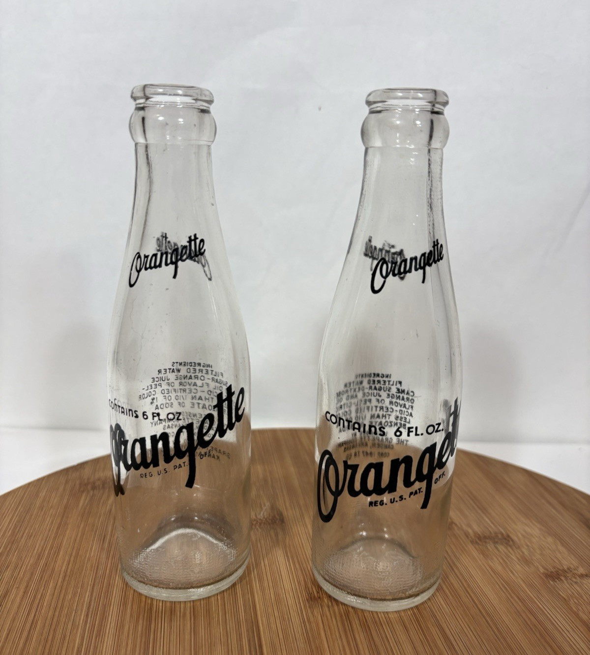 Orangette 6 oz 1940s Glass Soda Bottles Kansas City & Arkansas Vintage 1947 Two Orangette 6 oz 1940s Glass Soda Bottles Kansas City & Arkansas Vintage 1947 Two